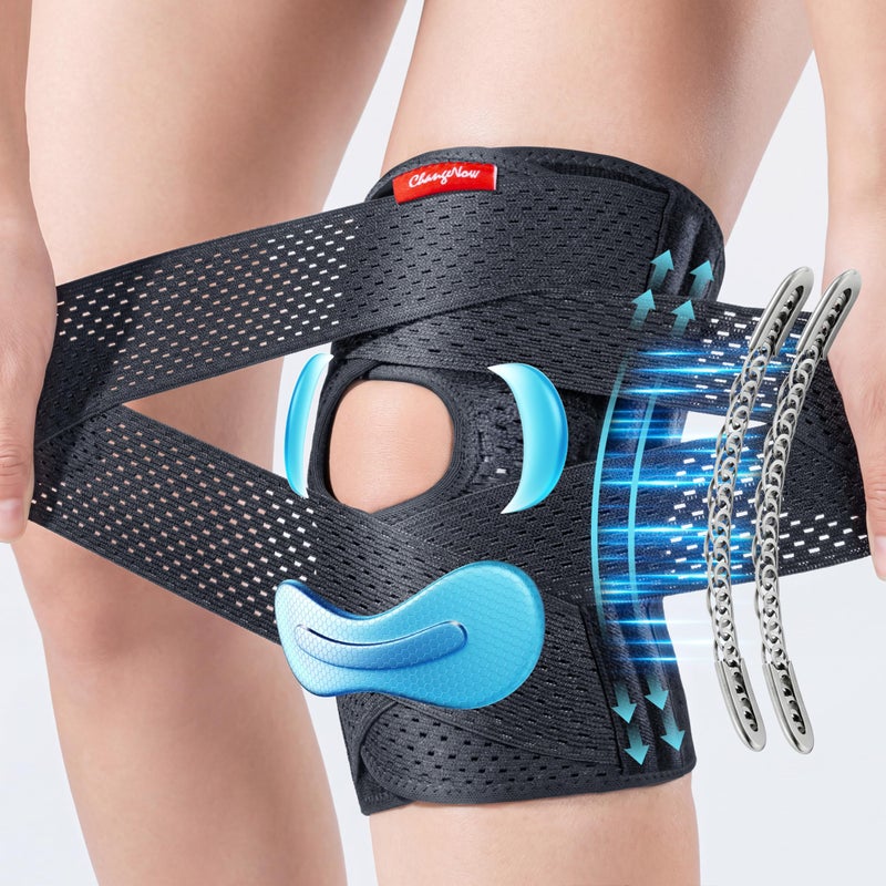 changenow Upgraded Medical-Grade Knee Brace for Women and Men,[Ultra Breathable & V-Straps] Knee Support with Side Stabilizers,for Meniscus Tear,Knee Pain,Arthritis,MCL,ACL Injuries-Knee Wrap(Large) - Image 1