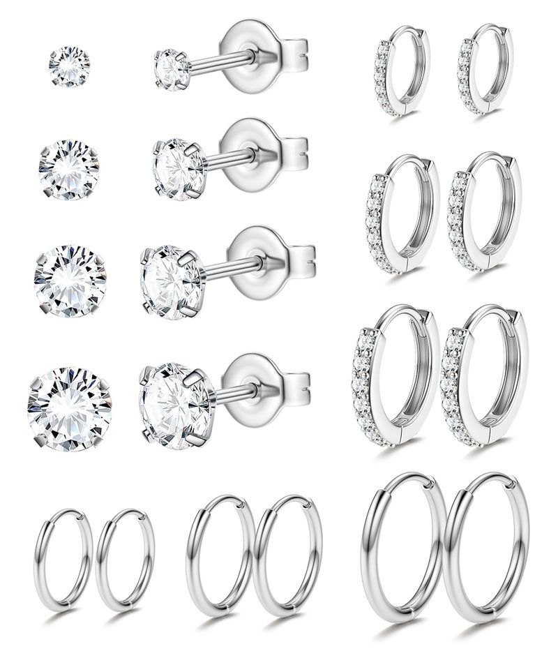 YADOCA Hypoallergenic Surgical Steel Earrings Sets for Multiple Piercing - Small Stud Earrings For Women Men - Stainless Steel Earrings Studs Hoop Earrings for Sensitive Ears Silver Tone 10pairs - Image 1