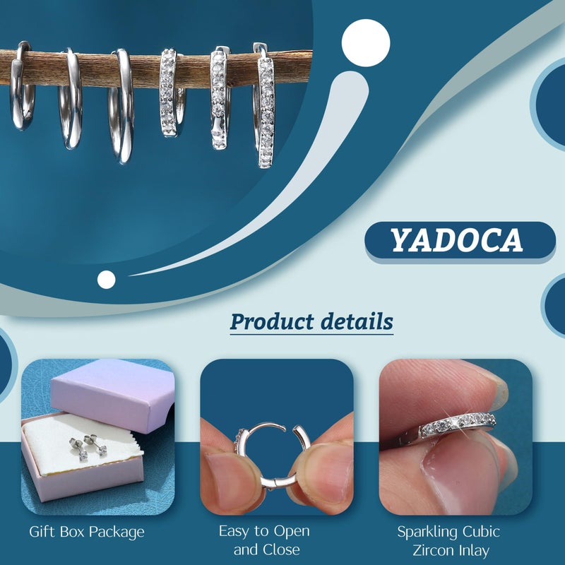 YADOCA Hypoallergenic Surgical Steel Earrings Sets for Multiple Piercing - Small Stud Earrings For Women Men - Stainless Steel Earrings Studs Hoop Earrings for Sensitive Ears Silver Tone 10pairs - Image 3