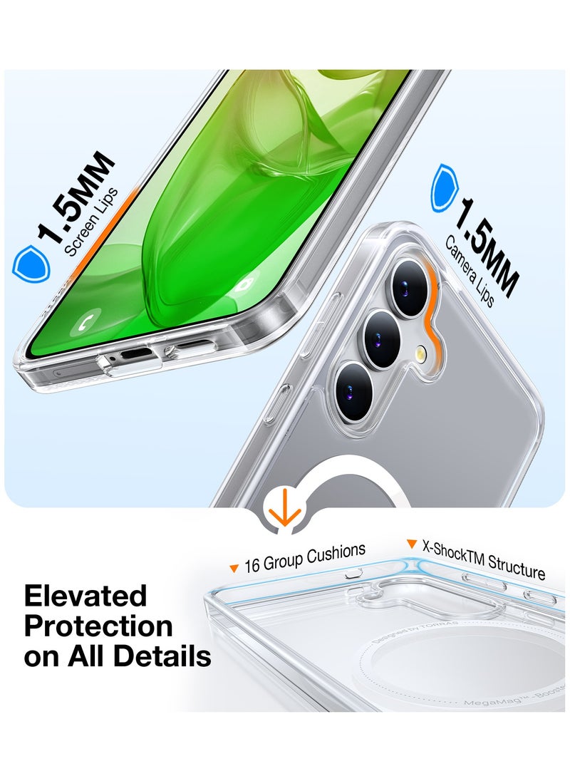 TORRAS Magnetic Shockproof for Samsung Galaxy S25 Case, [Fit for MagSafe] [Never Yellowing] [4X Mil-Grade Rugged Durable Protection] Hard Back Slim Clear Case for Samsung S25 Case, Diamond Clear  - Image 3