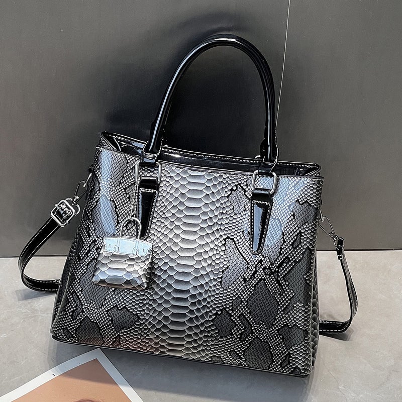 New Solid Color Snakeskin Glossy Texture Large Capacity Simple Women'S Bag Single Shoulder Crossbody Multi-Compartment Women'S Bag - Image 2