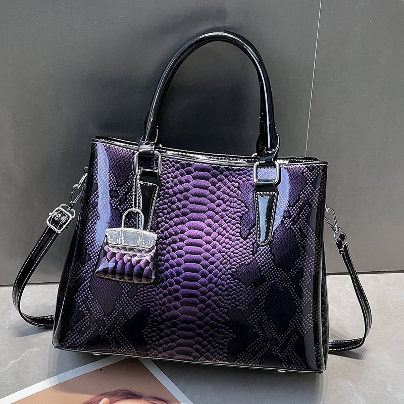 New Solid Color Snakeskin Glossy Texture Large Capacity Simple Women'S Bag Single Shoulder Crossbody Multi-Compartment Women'S Bag - Image 1