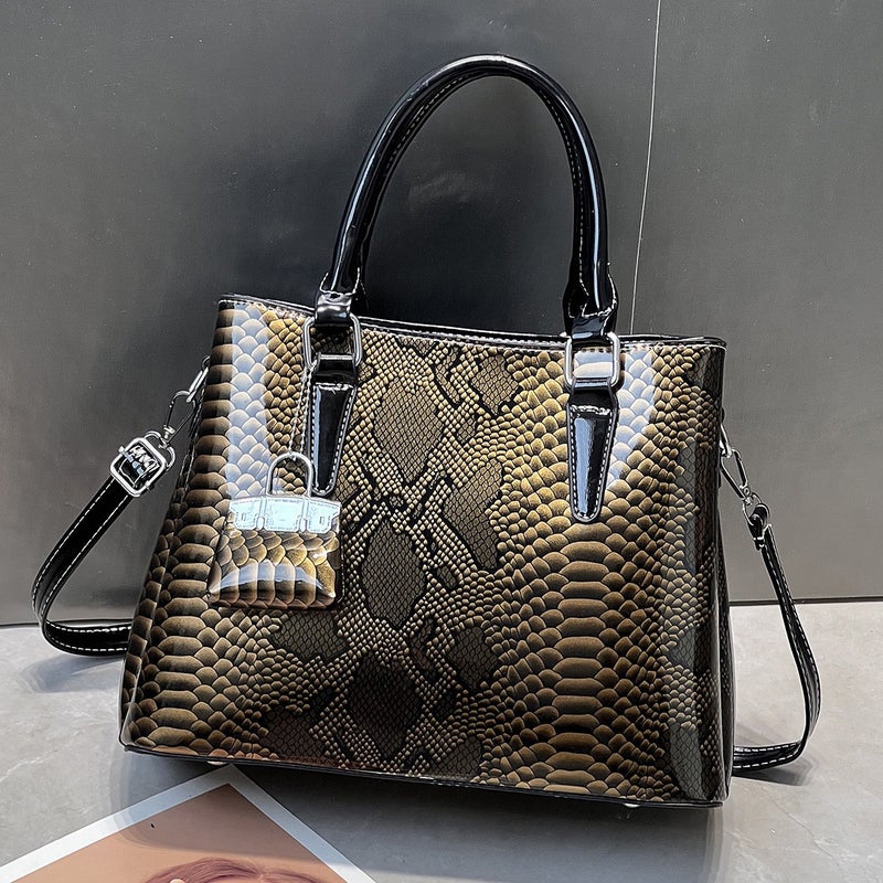 New Solid Color Snakeskin Glossy Texture Large Capacity Simple Women'S Bag Single Shoulder Crossbody Multi-Compartment Women'S Bag - Image 4