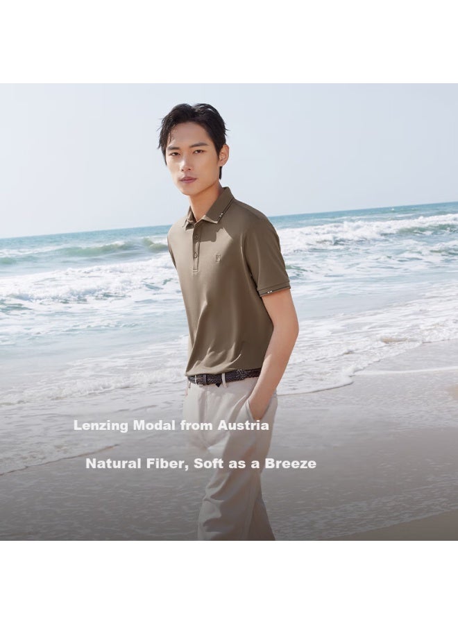 Hodo Short-sleeve Ice Silk Antibacterial Cool-feeling Polo Shirt, Men's Comfortable Elastic Collar T-shirt - Image 1
