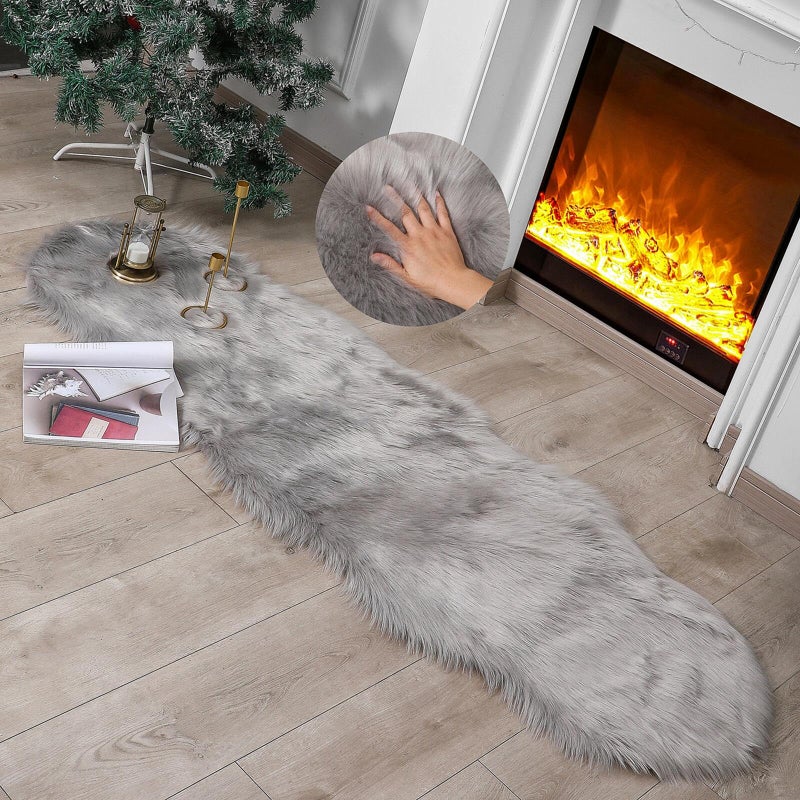 linmopm Faux Fur Rug Sheepskin Shag Fluffy Fuzzy Grey 2x6 ft Runner Rugs for Bedroom Bedside Bed Floor Living Room Plush HighDensity Cushion Carpet Super Sofa Cover
