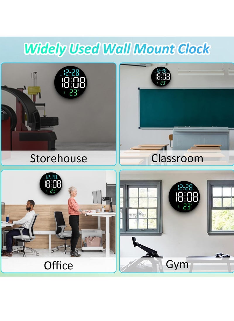 Necomi - Digital Wall Clock, LED Digital Round Clock with Remote Control, Week/Date/Temperature in 3 Colors, Standing & Hanging, For Bedroom Home Kitchen Room Office School - Image 1