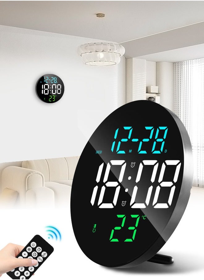 Necomi Digital Wall Clock, LED Digital Round Clock with Remote Control, Week/Date/Temperature in 3 Colors, Standing & Hanging, For Bedroom Home Kitchen Room Office School  - Image 2