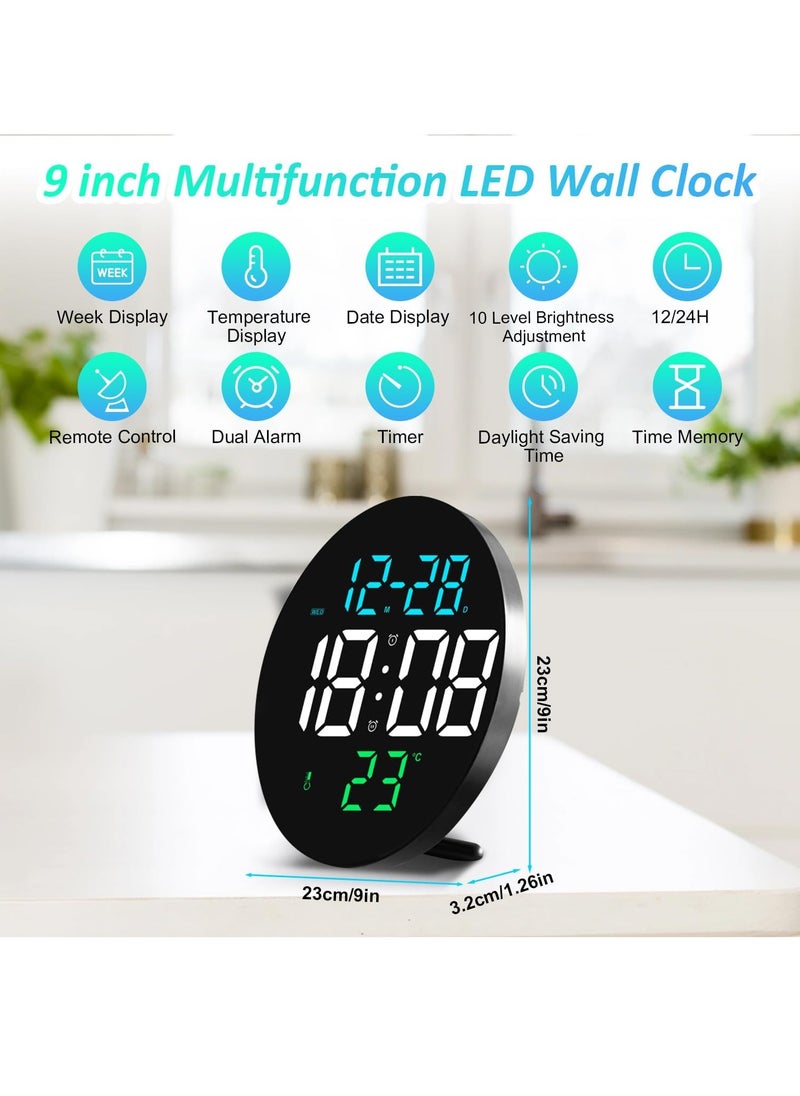 Necomi Digital Wall Clock, LED Digital Round Clock with Remote Control, Week/Date/Temperature in 3 Colors, Standing & Hanging, For Bedroom Home Kitchen Room Office School  - Image 3