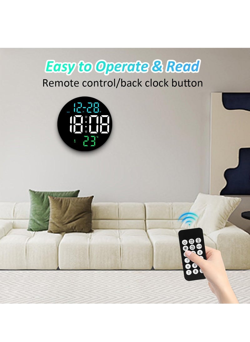 Necomi Digital Wall Clock, LED Digital Round Clock with Remote Control, Week/Date/Temperature in 3 Colors, Standing & Hanging, For Bedroom Home Kitchen Room Office School  - Image 5