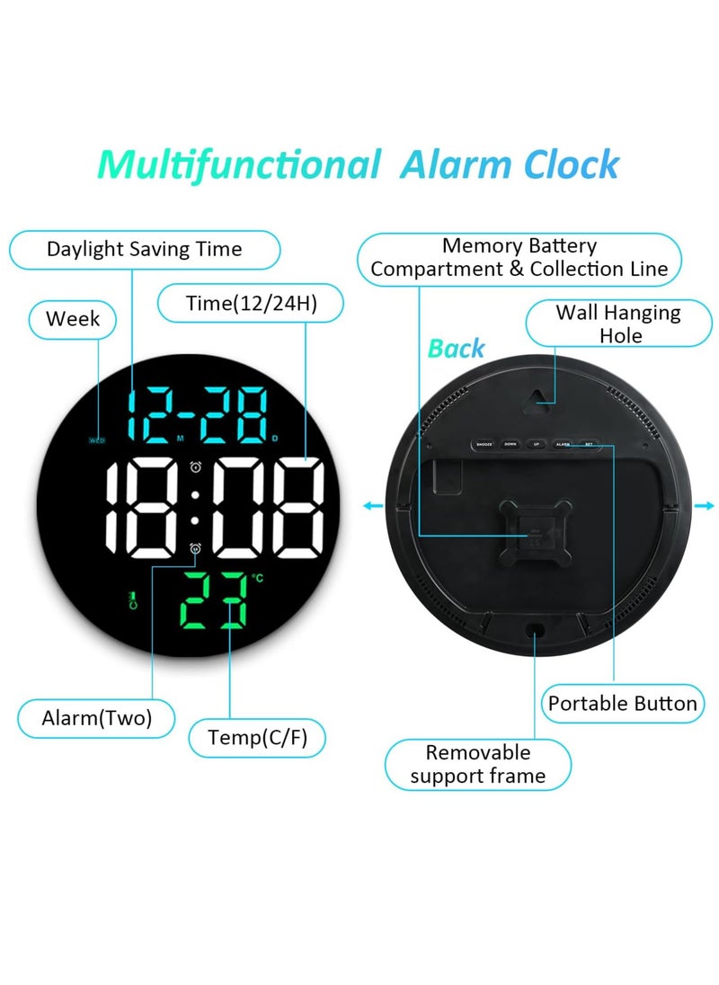 Necomi Digital Wall Clock, LED Digital Round Clock with Remote Control, Week/Date/Temperature in 3 Colors, Standing & Hanging, For Bedroom Home Kitchen Room Office School  - Image 4