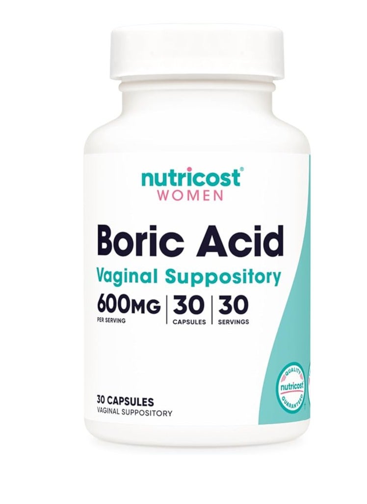 Nutricost - Boric Acid 600mg, 30 Capsules Vaginal Suppository for women - Image 1