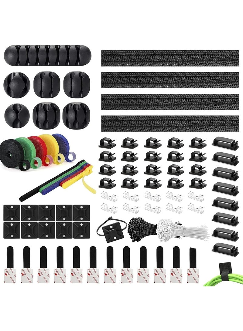 Relex Cable Management Kit, Cable Organiser for Home Office TV PC: 4 Cable Tubes, 35 Cable Holders, 10 Cable Clips, 40 Nylon Cable Ties, 5 Rolls of Velcro Ties, 200 Quick Cable Ties, 10 Bases - Image 1