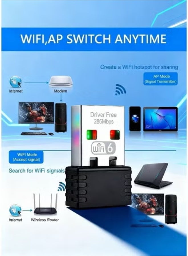 إتش بي إم واي محول USB للواي فاي والبلوتوث، جهاز استقبال خارجي للشبكة اللاسلكية ثنائي النطاق 2.4/5 جيجاهرتز بسرعة 286 ميجابت في الثانية، جهاز واي فاي صغير الحجم لأجهزة الكمبيوتر الشخصية/المحمولة/المكتبية - Image 4