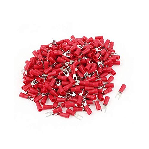 Rpi shop Copper Fork Type Wire Lug Battery Cable Ends Furcate Fork Terminals Connectors InsulatedFit Cable Size15 Sqmm Color Red pack of 50 Pcs - Image 1