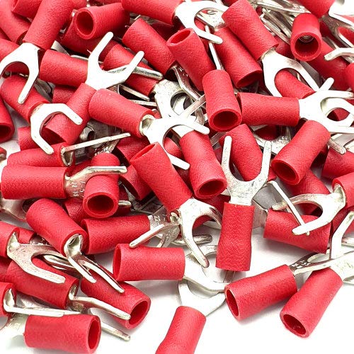 Rpi shop Copper Fork Type Wire Lug Battery Cable Ends Furcate Fork Terminals Connectors InsulatedFit Cable Size15 Sqmm Color Red pack of 50 Pcs - Image 2