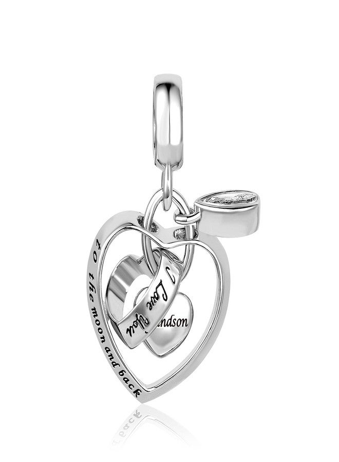 MiiFort تعليقة قلب متشابك من MiiFort Grandson، تناسب أساور Pandora Charms Moments، مرصعة بحجر الزركونيا المكعب، مكتوب عليها "أحبك إلى القمر والعودة". - Image 1