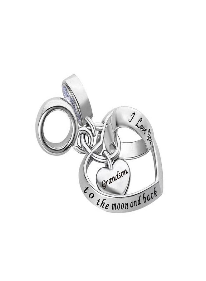 MiiFort تعليقة قلب متشابك من MiiFort Grandson، تناسب أساور Pandora Charms Moments، مرصعة بحجر الزركونيا المكعب، مكتوب عليها "أحبك إلى القمر والعودة". - Image 3