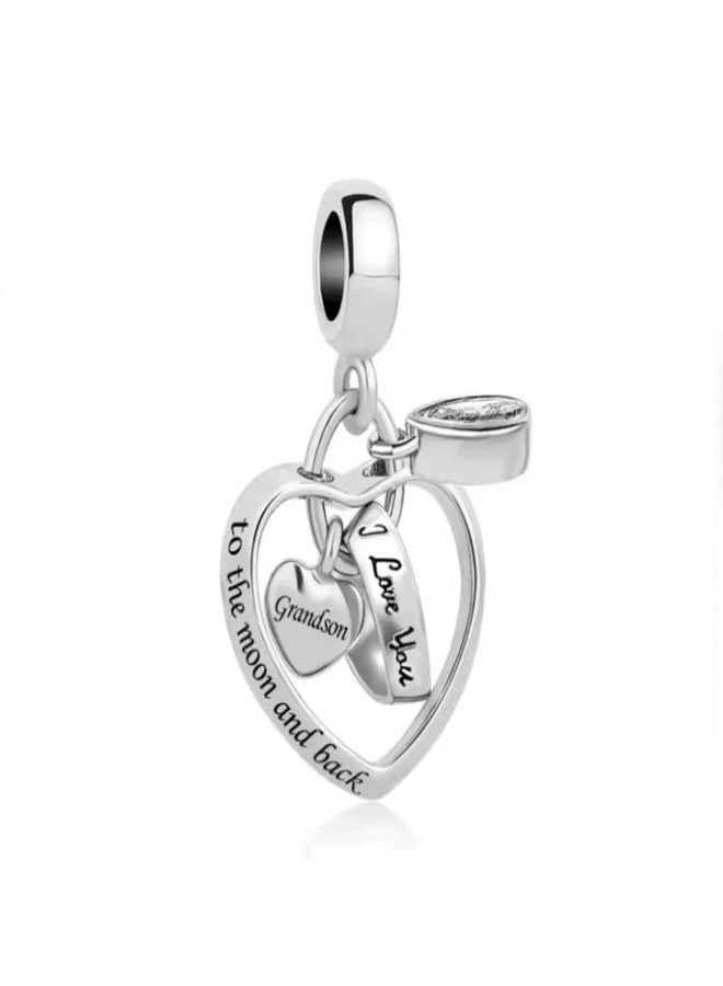MiiFort تعليقة قلب متشابك من MiiFort Grandson، تناسب أساور Pandora Charms Moments، مرصعة بحجر الزركونيا المكعب، مكتوب عليها "أحبك إلى القمر والعودة". - Image 2