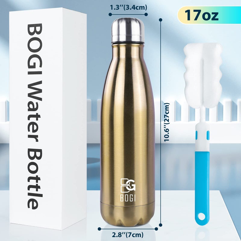 BOGI 17oz Insulated Water Bottle Double Wall Vacuum Stainless Steel Water Bottles, Leak Proof Metal Sports Water Bottle Keeps Drink Hot and Cold - Perfect for Outdoor Sports Camping Biking (Cham) - Image 2