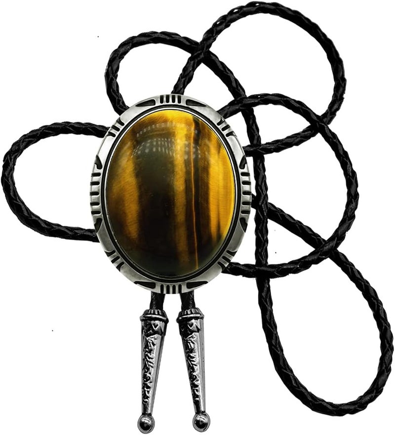 Moranse Bolo Tie with Natural Tiger Eye Stone Celtic Style Genuine and Cowhide Rope - Image 1