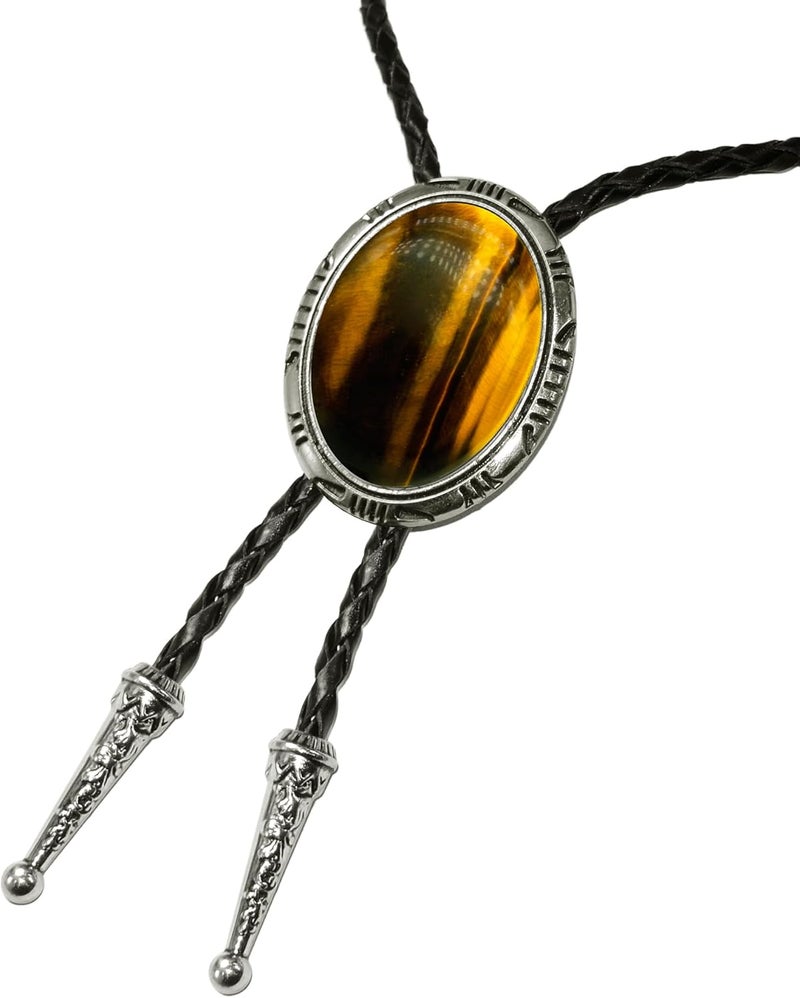 Moranse Bolo Tie with Natural Tiger Eye Stone Celtic Style Genuine and Cowhide Rope - Image 4