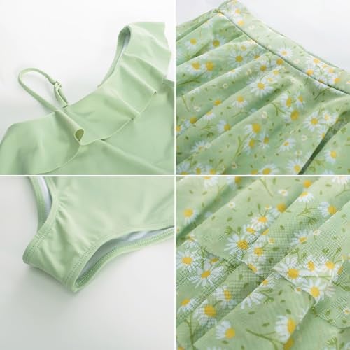 GRACE KARIN Girls Swimsuit Size 10-12 One Piece Bathing Suits with Skirt Swimming Wear Green - Image 2