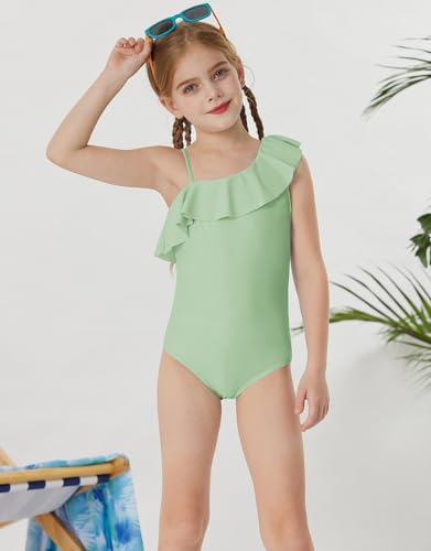 GRACE KARIN Girls Swimsuit Size 10-12 One Piece Bathing Suits with Skirt Swimming Wear Green - Image 3