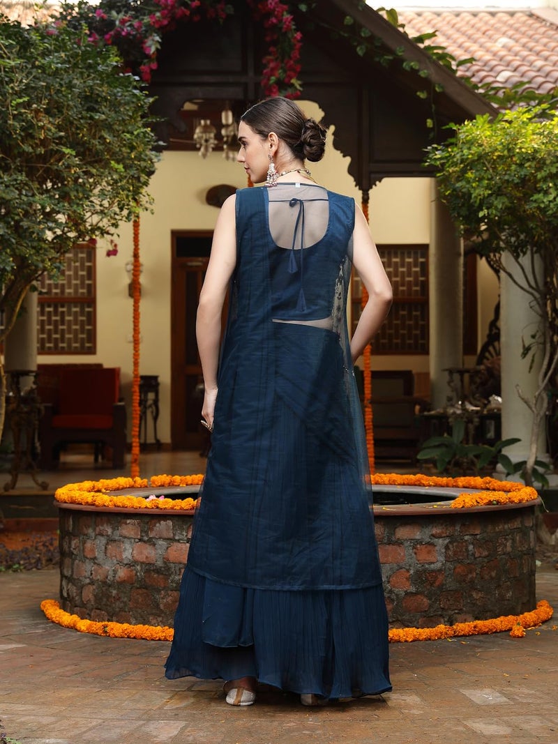 Stylum Women's Printed & Embroidered Georgette Draped Readymade Lehenga Choli With Jacket - Image 2