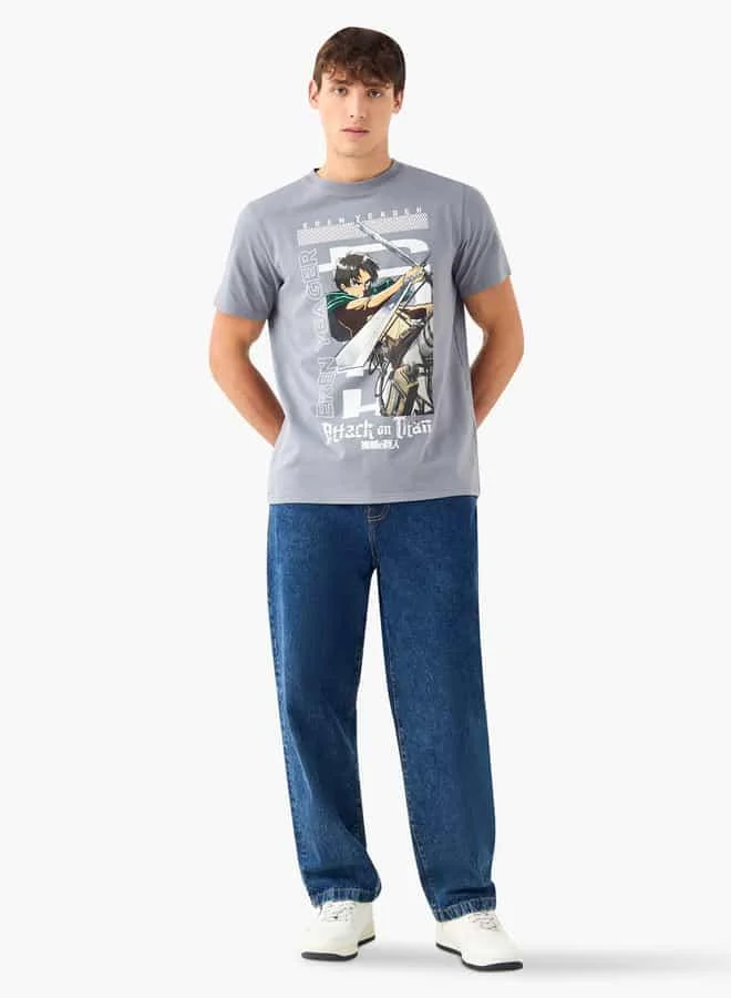 اس بي كاركترز Eren Yeager Print T-shirt with Short Sleeves