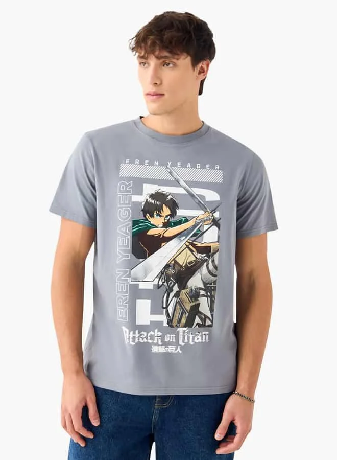 اس بي كاركترز Eren Yeager Print T-shirt with Short Sleeves