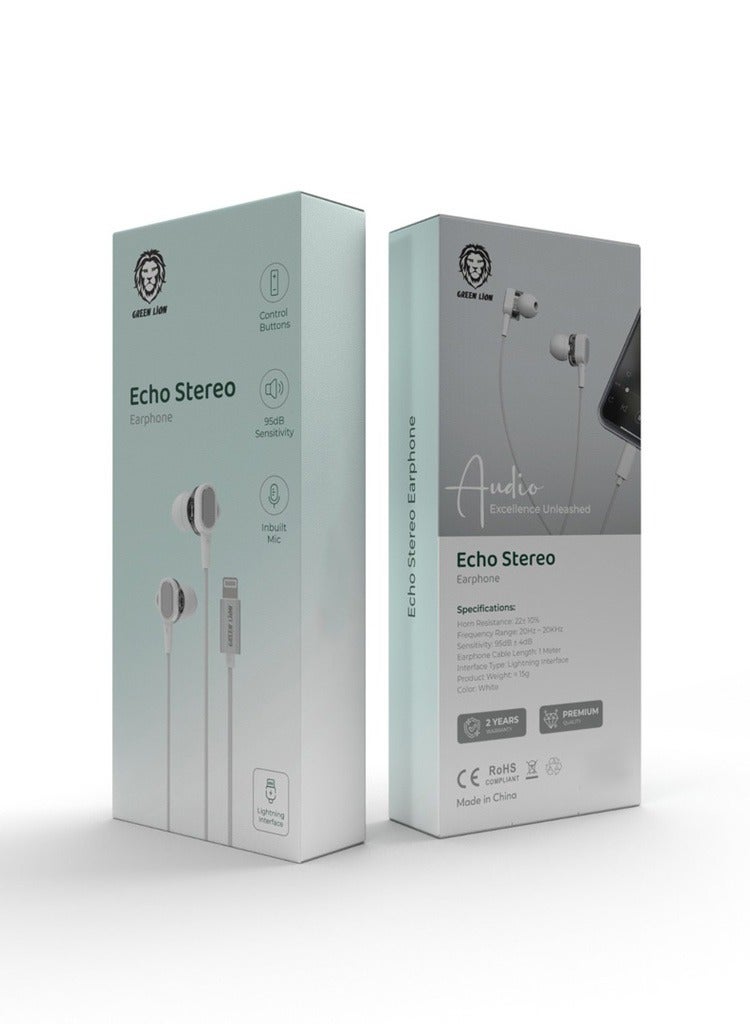GREEN LION - Echo Stereo Earphones -White - Image 1