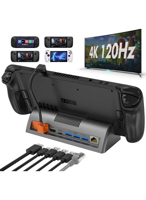 Docking Station for Steam Deck/Rog Ally/Switch/Legion Go/Tablet/Smartphone, Steam Deck Dock Supports 4K@120Hz HDMI Display Output, Steam Deck Docking Station with Gigabit Ethernet and 3 USB 3.0 Ports