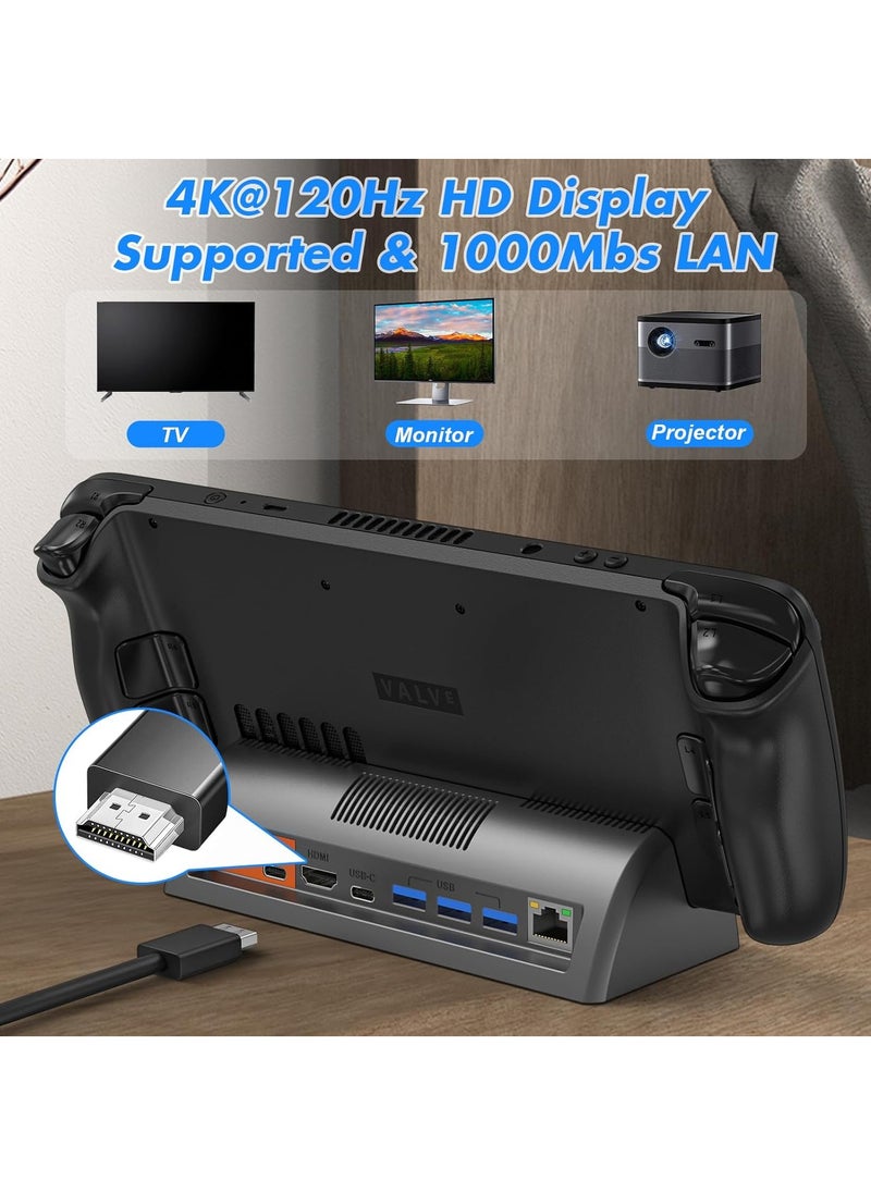 ليسو - محطة إرساء لمنصة Steam Deck/Rog Ally/Switch/Legion Go/الكمبيوتر اللوحي/الهاتف الذكي، قاعدة Steam Deck تدعم مخرج عرض HDMI 4K@120 هرتز، محطة إرساء Steam Deck مع جيجابت إيثرنت و3 منافذ USB 3.0 - Image 1