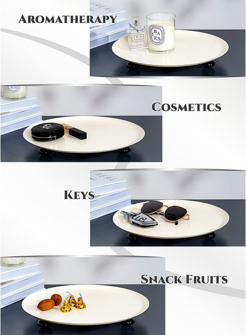28cm  Round Solid Wood Base Stainless Steel Decorative Tray , Candle Holder,Perfume, Jewelry Dish Cosmetics Snacks, Fruits Organizer, Entryway, Bedroom, Coffee Tables, Dining Tables, Bathroom Serving Platter, Storage Tray, Ramadan Home Decor,Matte Black (11Inch) - Image 5