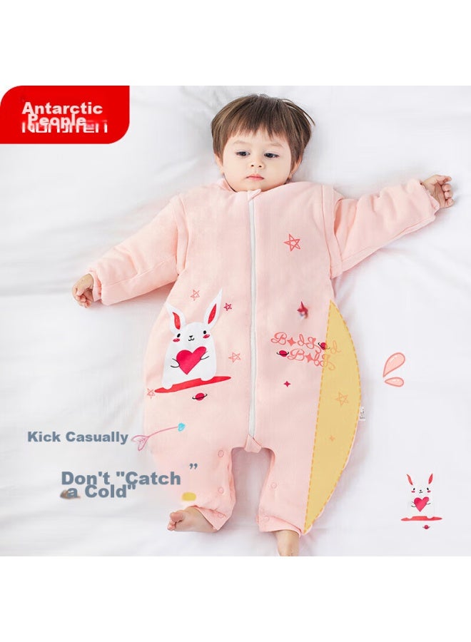 Nanjiren Nanjiren Baby Sleeping Bag Onesie, Infant Anti-kick Padded Sleeping Bag, Split-leg Anti-cold Baby Romper, Pink, Size 90  - Image 1