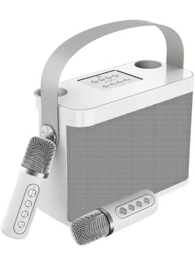 YS YS-219 Bluetooth Karaoke Speaker System with Dual Wireless Microphones – High-Powered Portable Sound System with Deep Bass, Vocal Effects, USB/TF Playback, Rechargeable Battery for Outdoor Parties, Events & Gatherings – Silver - Image 1