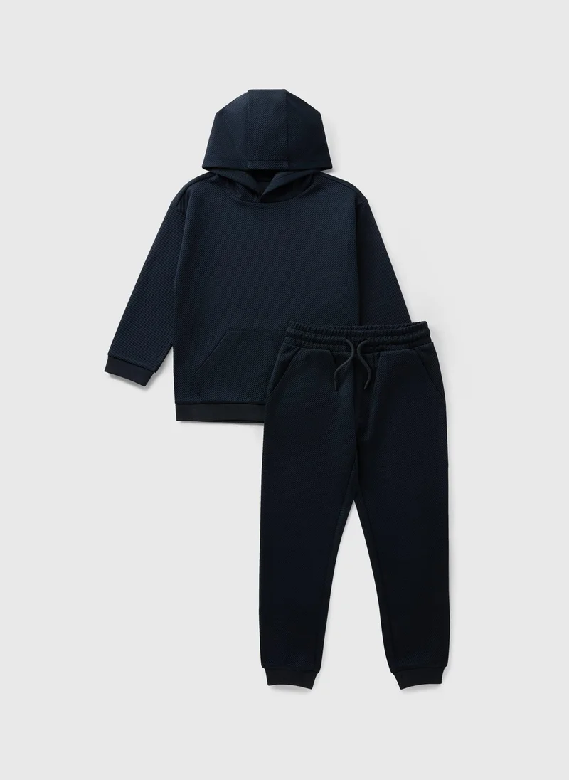 Matalan Boys Navy Textured Hoodie & Jogging Bottom Set