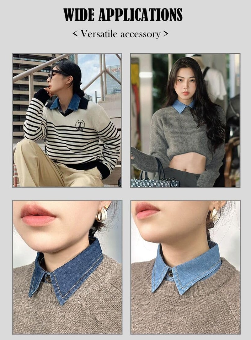 NIDMIDO 4 Packs Cotton Fake Collar Detachable Dickey Collar Blouse Half Shirts Faux False Collar for Women & Men Favors - Image 3