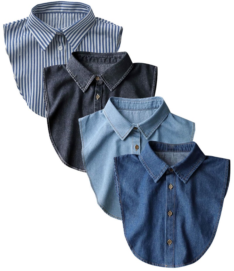 NIDMIDO 4 Packs Cotton Fake Collar Detachable Dickey Collar Blouse Half Shirts Faux False Collar for Women & Men Favors - Image 1