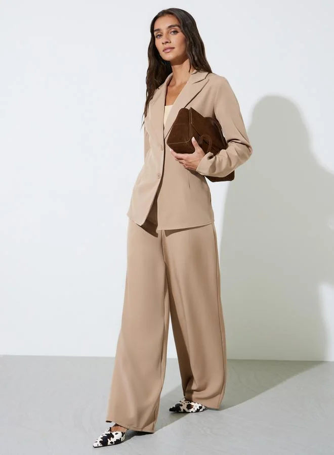 ستايلي Khaki Solid Blazer and Wide-Leg Trousers Co-ord Set