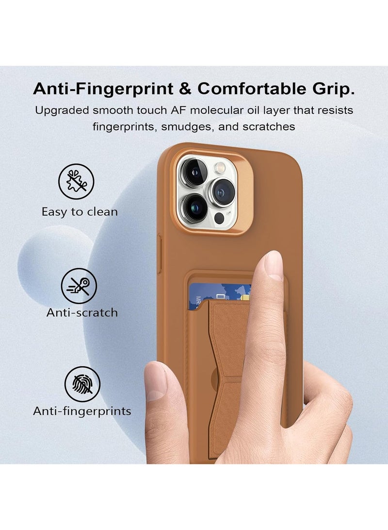 DUSALA Leather Card Holder Case Compatible with iPhone 15 Pro Max 6.7 inch, Shockproof Leather Back Card Storage Plus Phone Stand (Brown) - Image 4