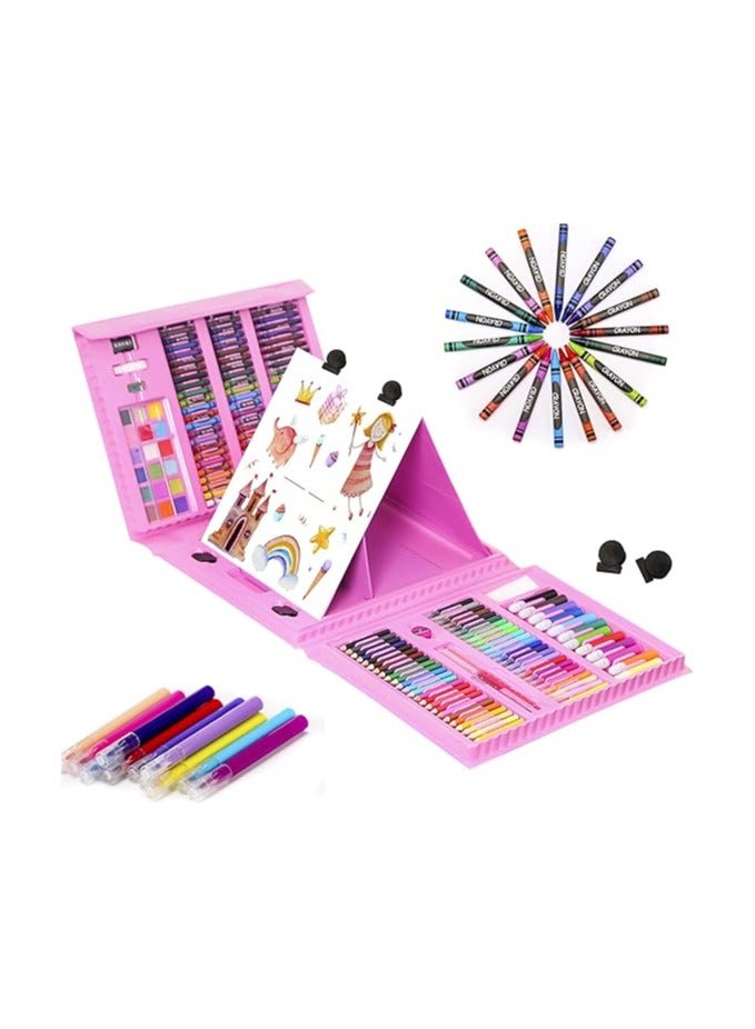 H & B Art & Drawing kit for Kids, 208 PCS Pink Art Set for Girls Boys, Art Supplies with Double Sided Trifold Easel,Pencils,Watercolor Pens & Cakes,Drawing Board,Oil Pastels,Best Gift - Image 1
