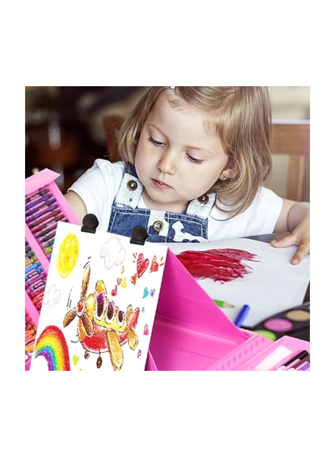 H & B Art & Drawing kit for Kids, 208 PCS Pink Art Set for Girls Boys, Art Supplies with Double Sided Trifold Easel,Pencils,Watercolor Pens & Cakes,Drawing Board,Oil Pastels,Best Gift - Image 3