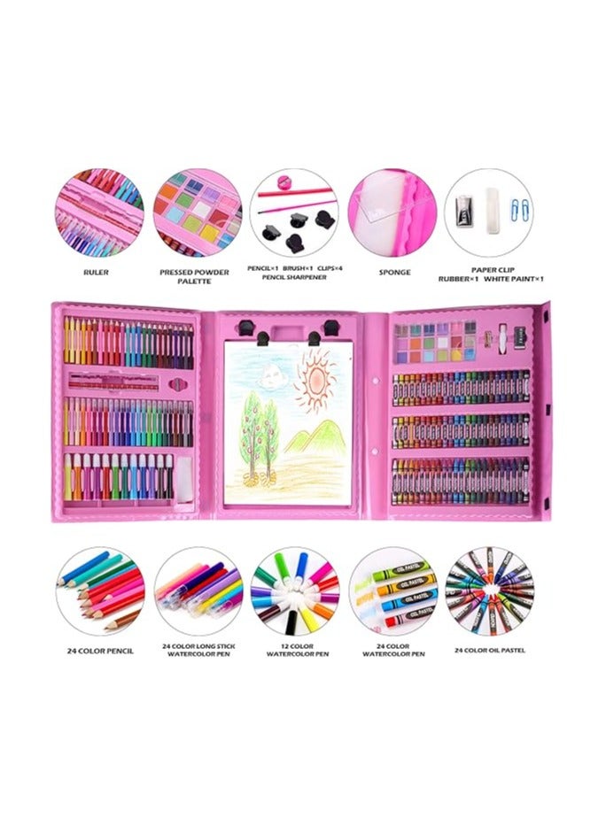 H & B Art & Drawing kit for Kids, 208 PCS Pink Art Set for Girls Boys, Art Supplies with Double Sided Trifold Easel,Pencils,Watercolor Pens & Cakes,Drawing Board,Oil Pastels,Best Gift - Image 2