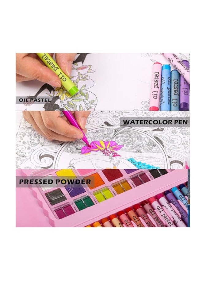 H & B Art & Drawing kit for Kids, 208 PCS Pink Art Set for Girls Boys, Art Supplies with Double Sided Trifold Easel,Pencils,Watercolor Pens & Cakes,Drawing Board,Oil Pastels,Best Gift - Image 4