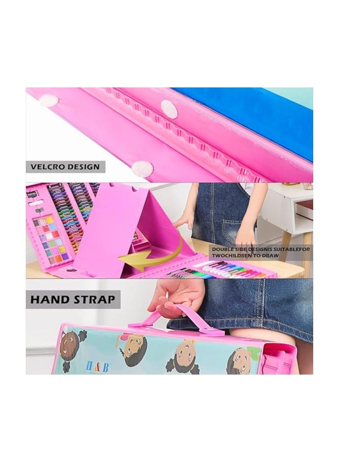 H & B Art & Drawing kit for Kids, 208 PCS Pink Art Set for Girls Boys, Art Supplies with Double Sided Trifold Easel,Pencils,Watercolor Pens & Cakes,Drawing Board,Oil Pastels,Best Gift - Image 5