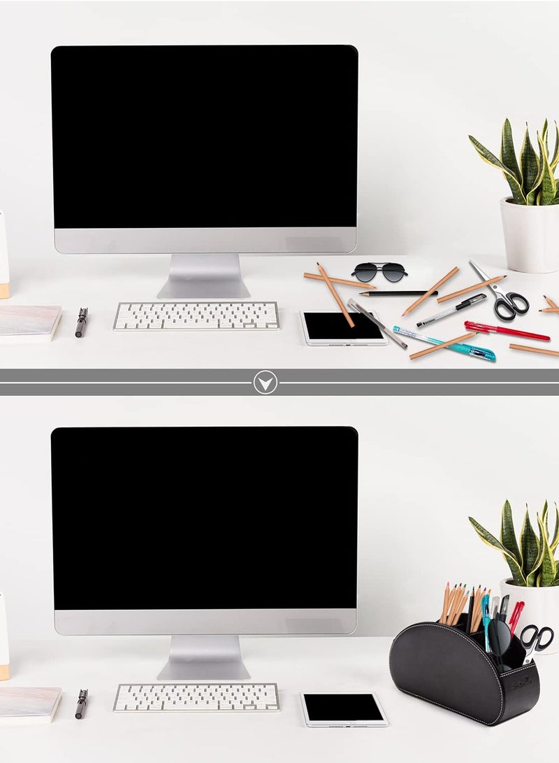 Zikra Tv Remote Control Holder, Bedside Table Desktop Organizer Box Organizer Box with 5 Compartment PU Leather Multi-functional Office Organization and Storage Caddy Store Pen Brush Holder - Image 2