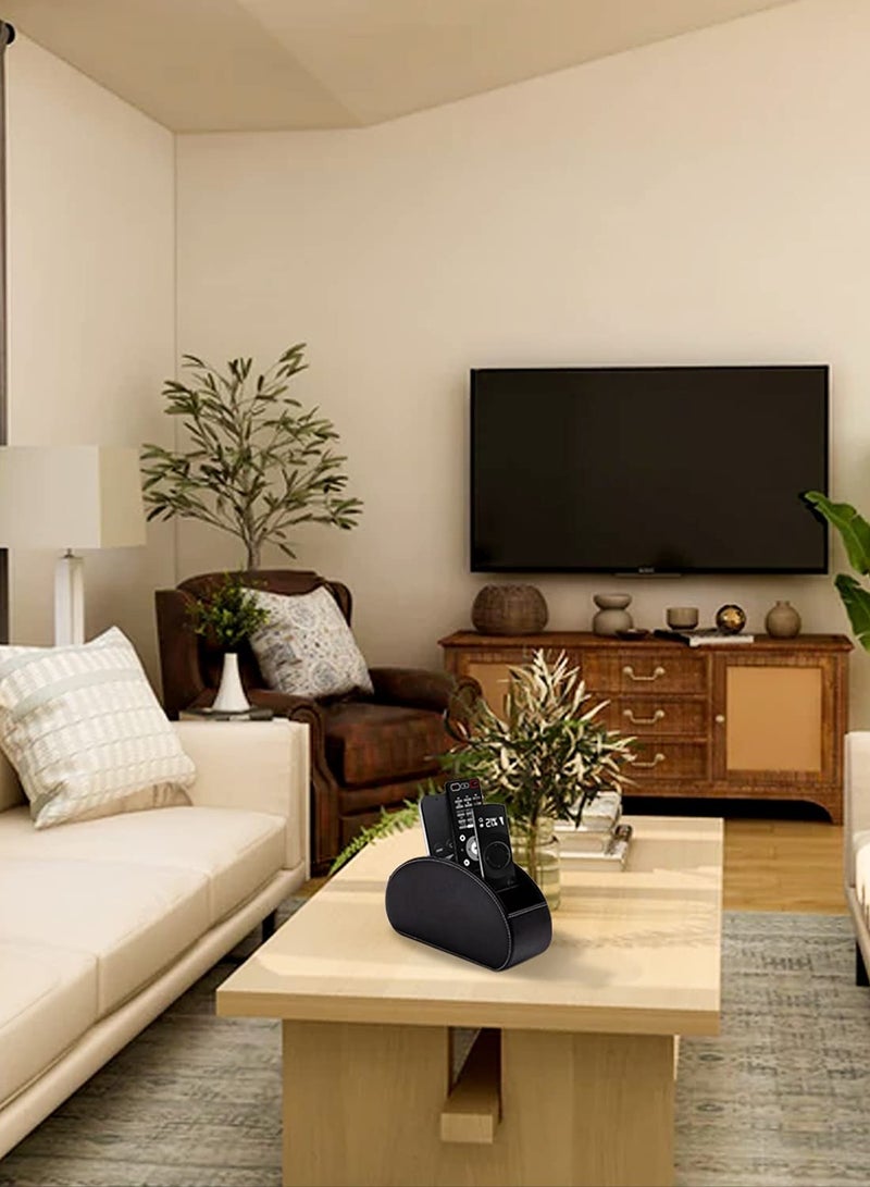 Zikra Tv Remote Control Holder, Bedside Table Desktop Organizer Box Organizer Box with 5 Compartment PU Leather Multi-functional Office Organization and Storage Caddy Store Pen Brush Holder - Image 3