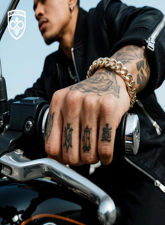 BUMBLEBEE Cuban Link Bracelet for Men and Women,14K Gold Plated 12mm Chunky Miami Cuban Chain Bracelets,Hypoallergenic,Streetwear Hip Hop,Gift for Birthday Size 6.8-8.1 inch - Image 3