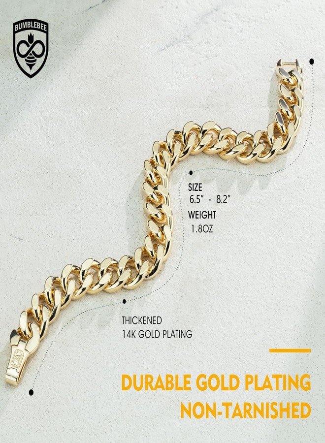 BUMBLEBEE Cuban Link Bracelet for Men and Women,14K Gold Plated 12mm Chunky Miami Cuban Chain Bracelets,Hypoallergenic,Streetwear Hip Hop,Gift for Birthday Size 6.8-8.1 inch - Image 4
